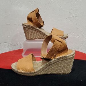 J. Crew Leather Wedge Espadrille Sandals Made In Spain Size 8
